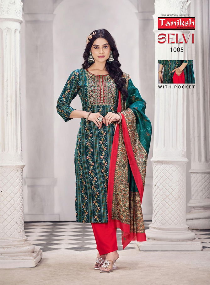 Selvi Vol 2 By Taniksh Heavy Rayon Embroidery Kurti With Bottom Dupatta Wholesale Shop In Surat